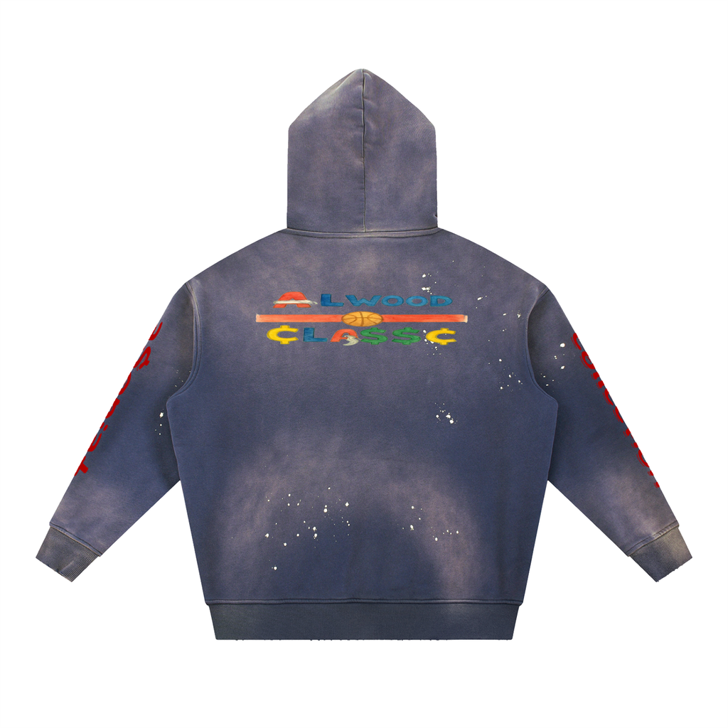 Vintage Washed Frayed Fleece Hoodie