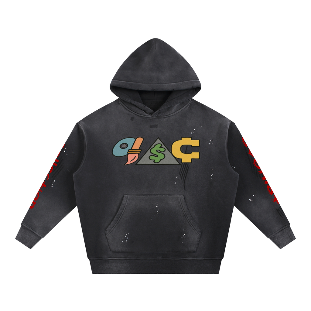 Vintage Washed Frayed Fleece Hoodie